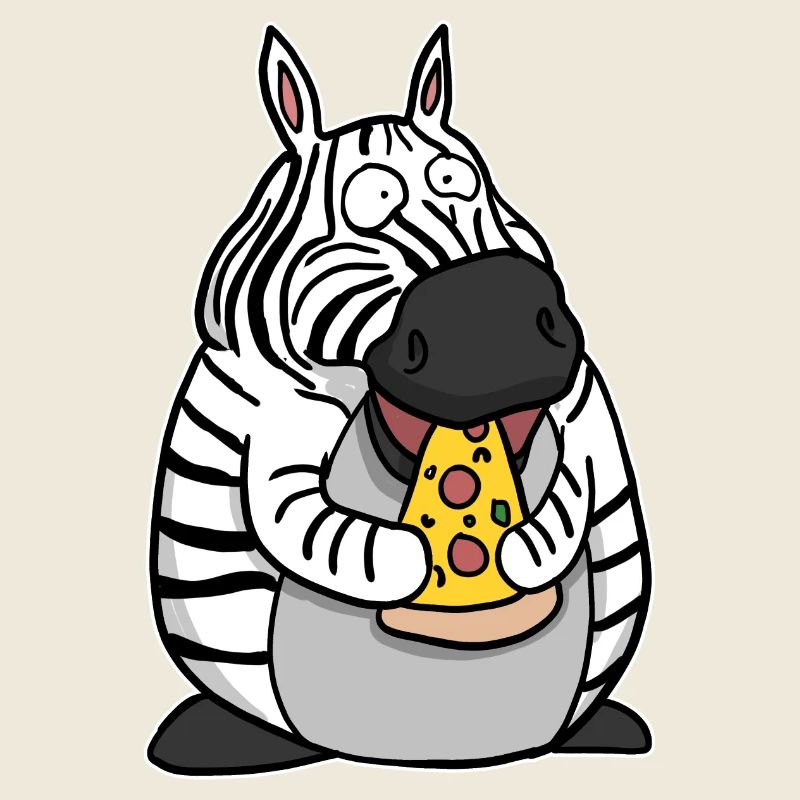 Fat Zebra Eating Pizza Funny Comic Style