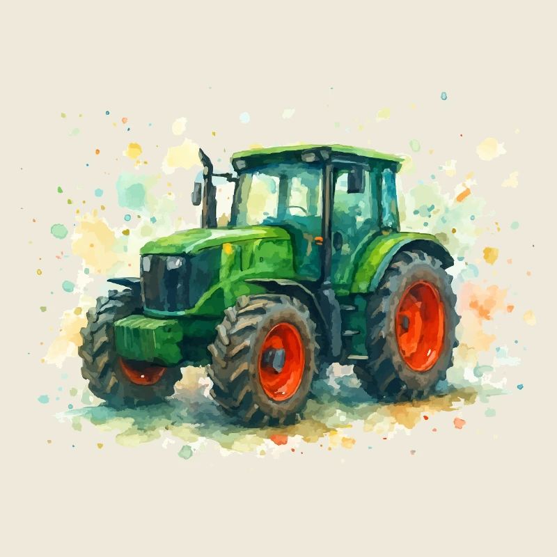 Aquarellischer Traktor mit lebendigen Farben
