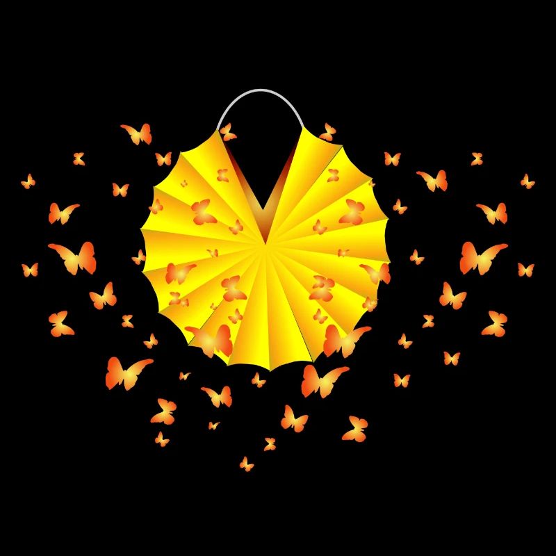 bright yellow lantern buzzing with butterflies