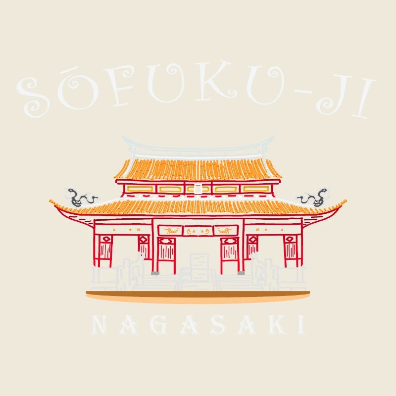 Sofuku-ji Temple, Nagasaki Japan, hand drawing