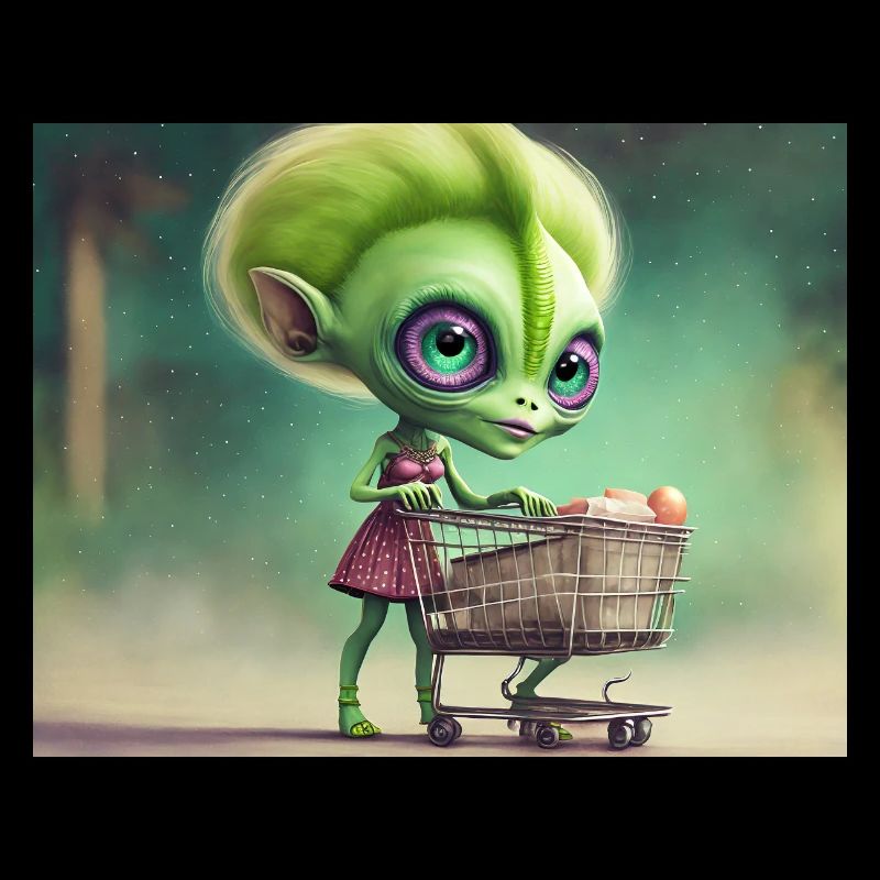mignon petit extraterrestre rétro vert acheter des produits d’épicerie