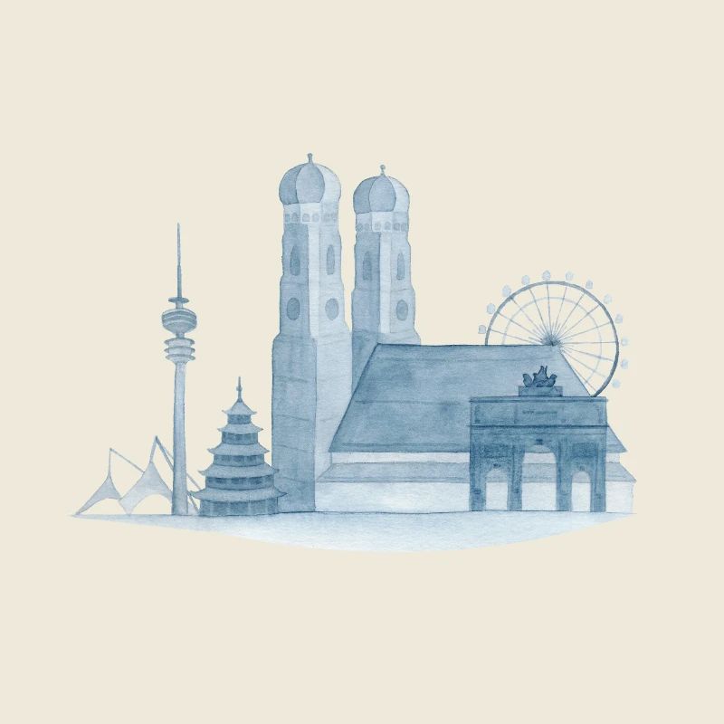 Horizon de Munich - Aquarelle peinte à la main