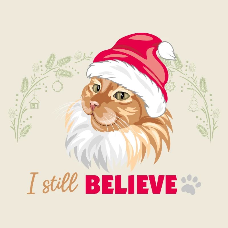 Süße rote Katze mit Weihnachtsmütze. Ich glaube immer noch