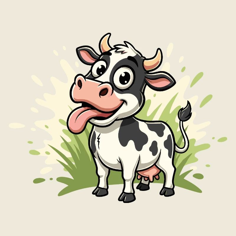Dessin animé de vache sur l’herbe
