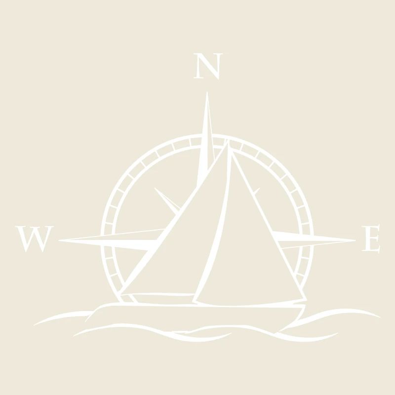 Segelboot mit Windrose neutral weiss