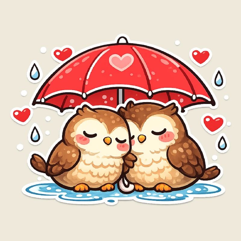 Küssende Eulen unter Regenschirm