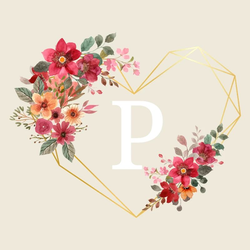 Buchstabe p florales goldenes Herz