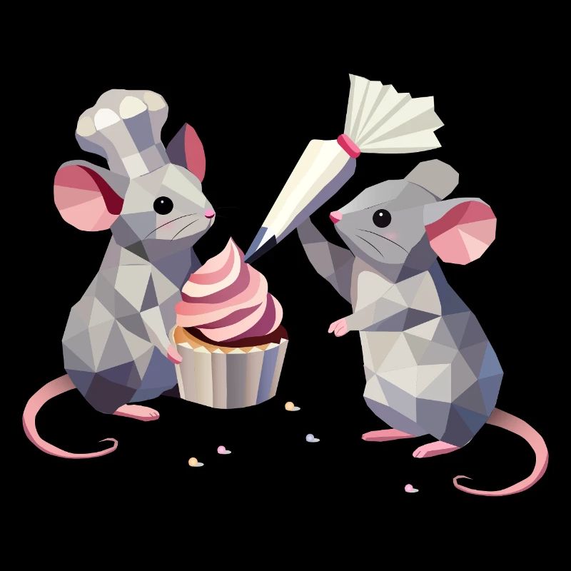Two cute mice decorating a cupcake together