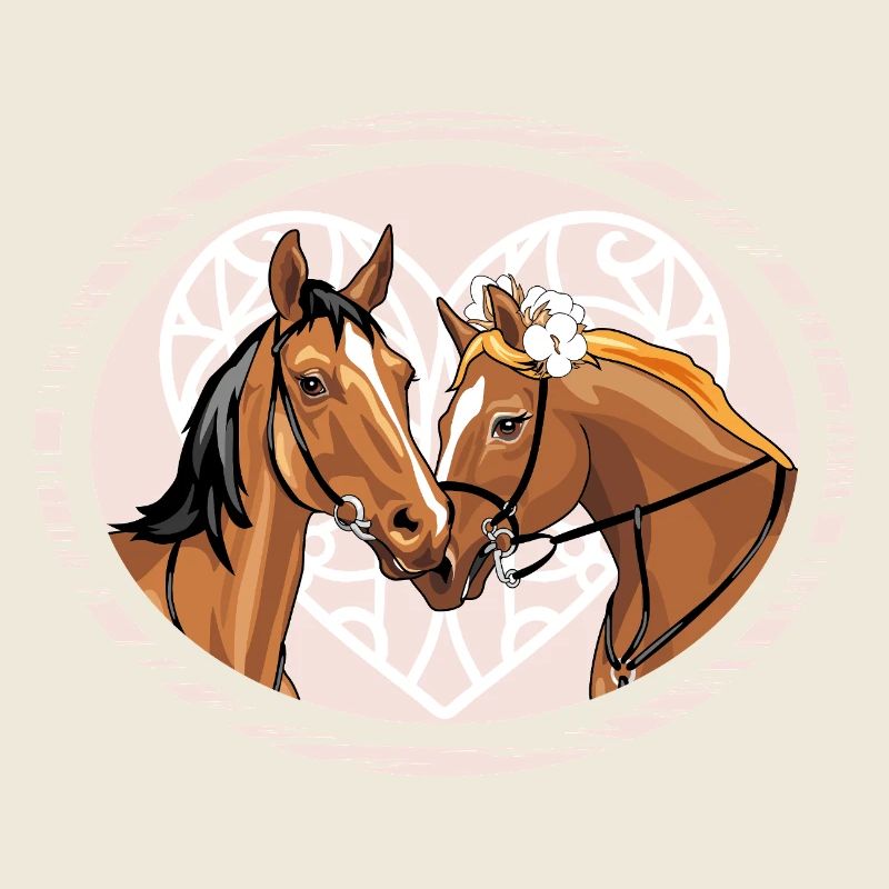 Portrait de chevaux aimants dans un cadre décoratif