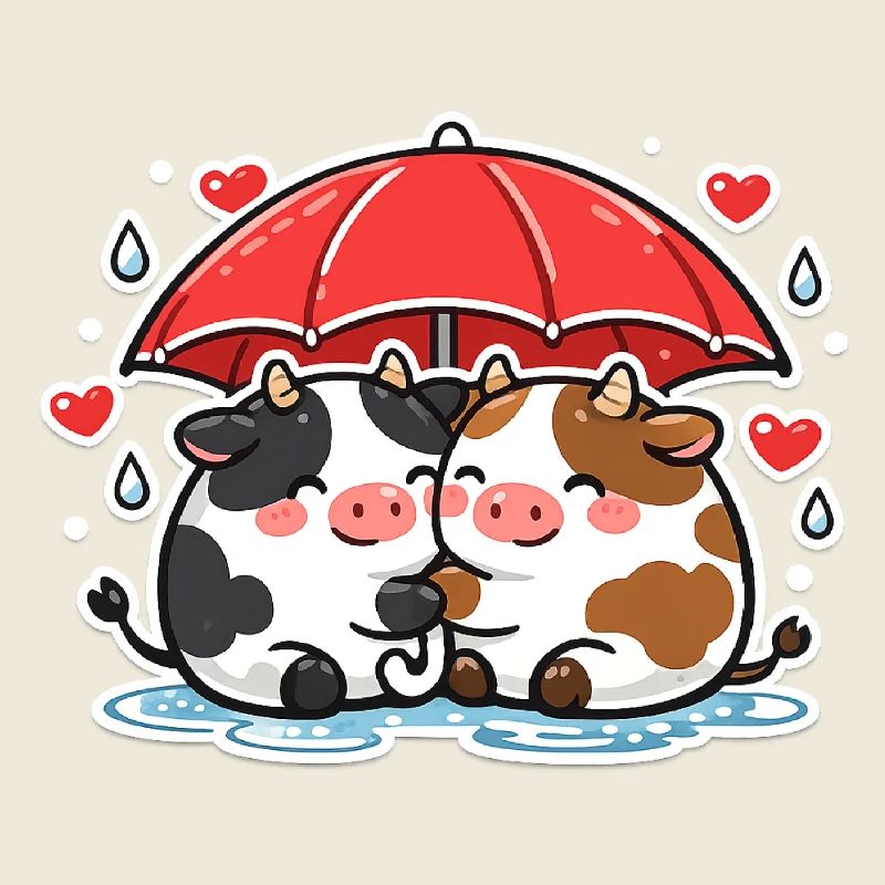 Kuhduo Unter Regenschirm