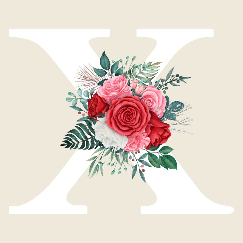 Lettre x floral rouge