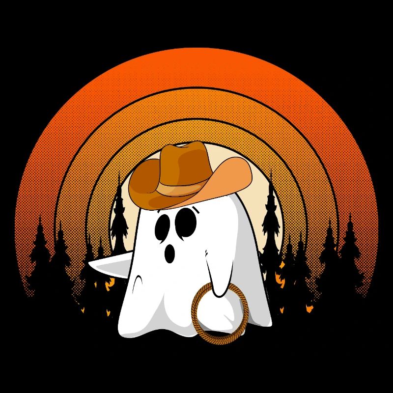 Cowboy Ghost Retro Halloween Spooky Vibes