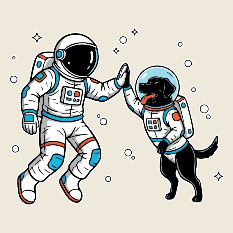 Astronaute Chien Labrador Noir High Five Espace