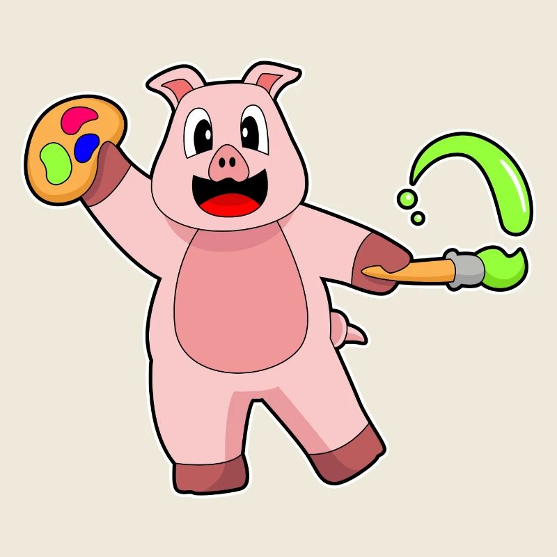 Pig Painter Brush Painting