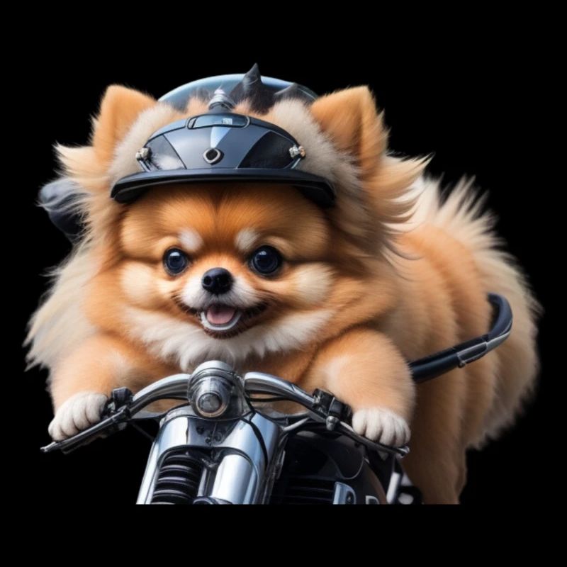 Pomeranian Miniature Spitz on motorcycle - simple