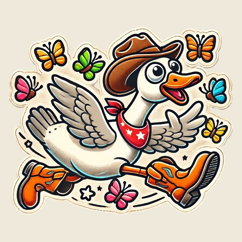 Dumme Gans mit Cowboyhut und Stiefeln