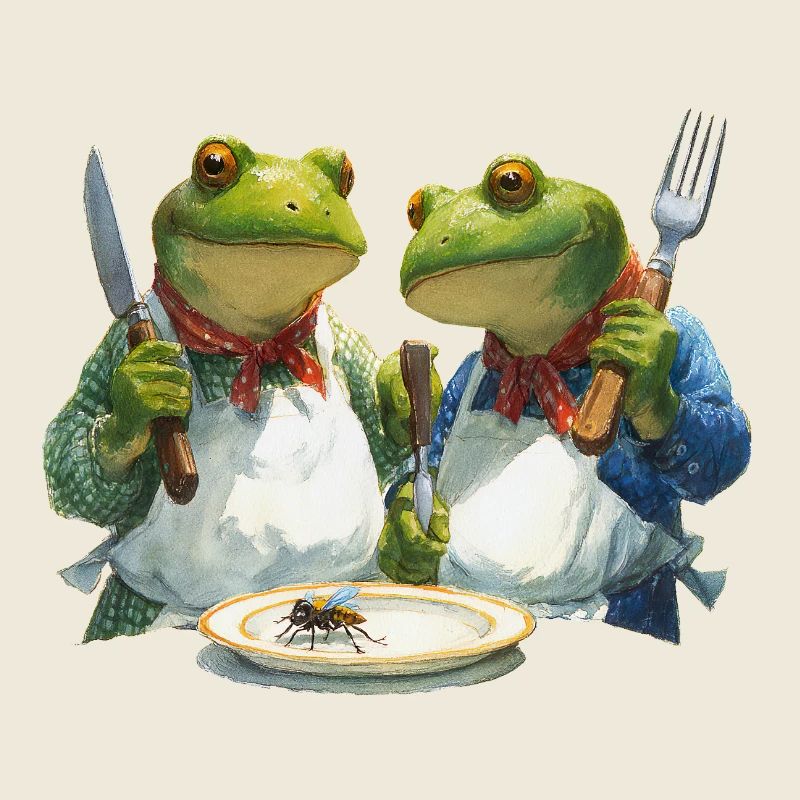 Frog chefs in a cooking duel