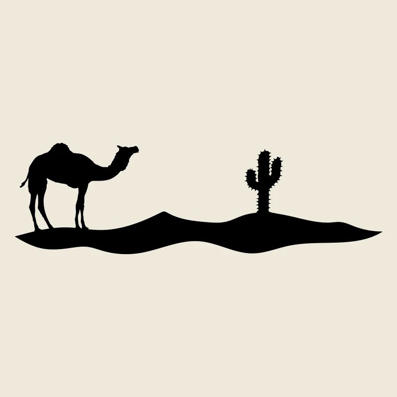Cactus Camel Silhouette Outline Black Dromedary