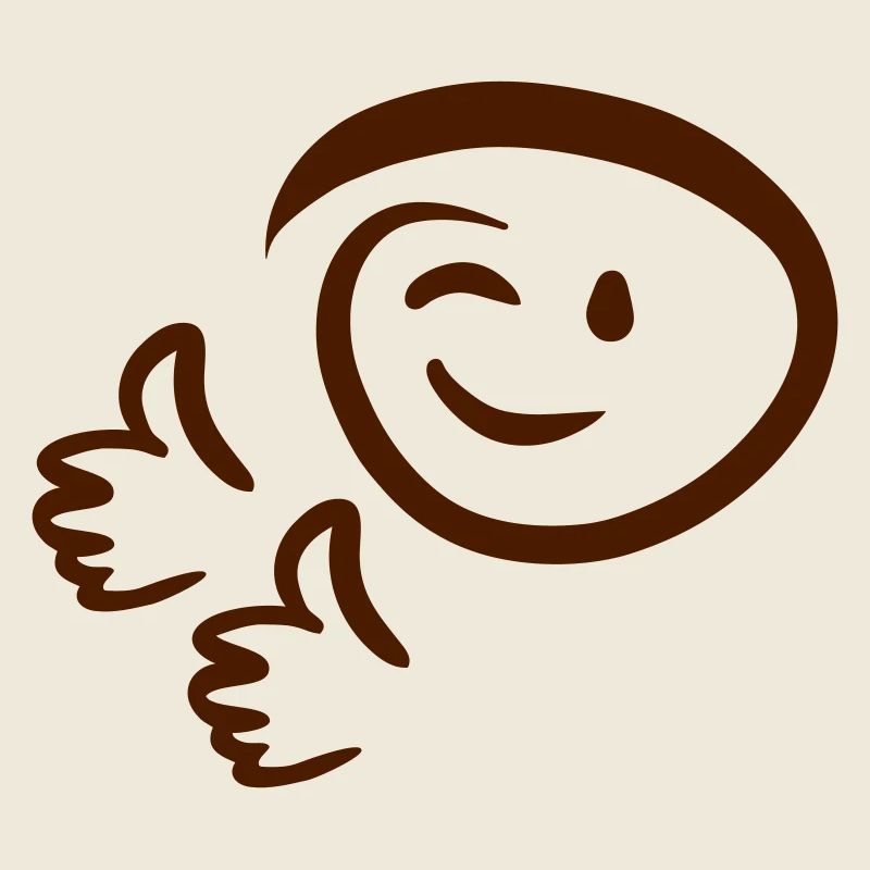 Face winks, shows two thumbs up. Emoticon.