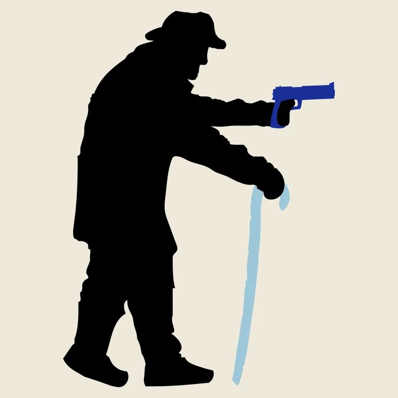 Silhouette de voleur de grand-père avec bâton de marche et arme à feu