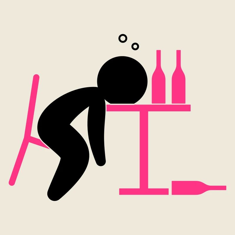 An alcoholic is drunk on the table
