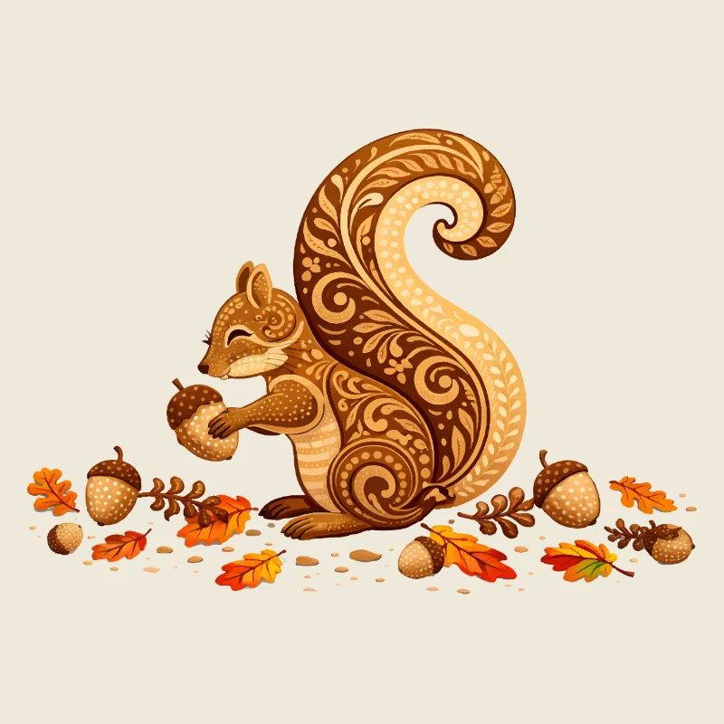 Stilisiertes Eichhörnchen mit Eichel im Herbst