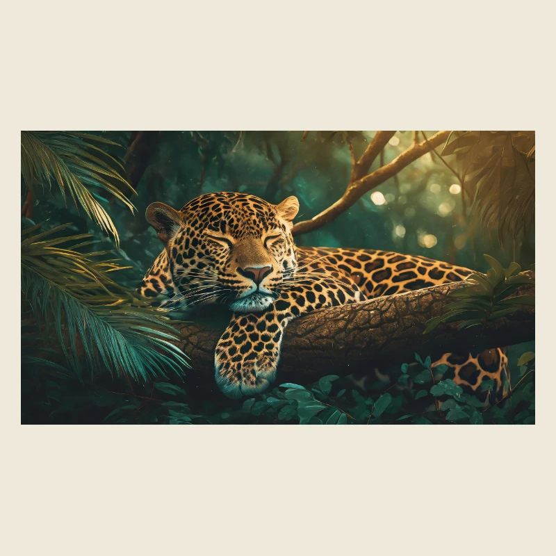 Cute animals chilling – jaguar sleeping on a tree