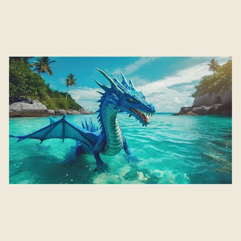 A realistic blue water dragon in the turquoise