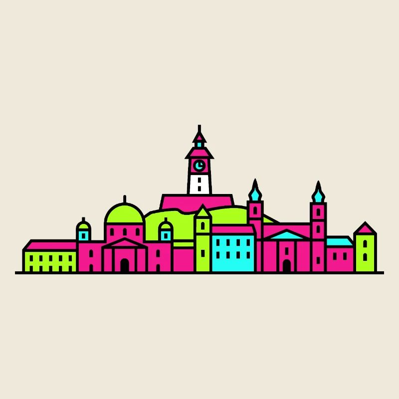 Grazer Stadtskyline Uhrturm Moderne Linienkunst