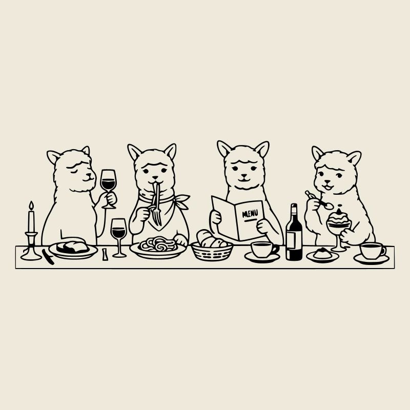 Dining Alpacas Line Art