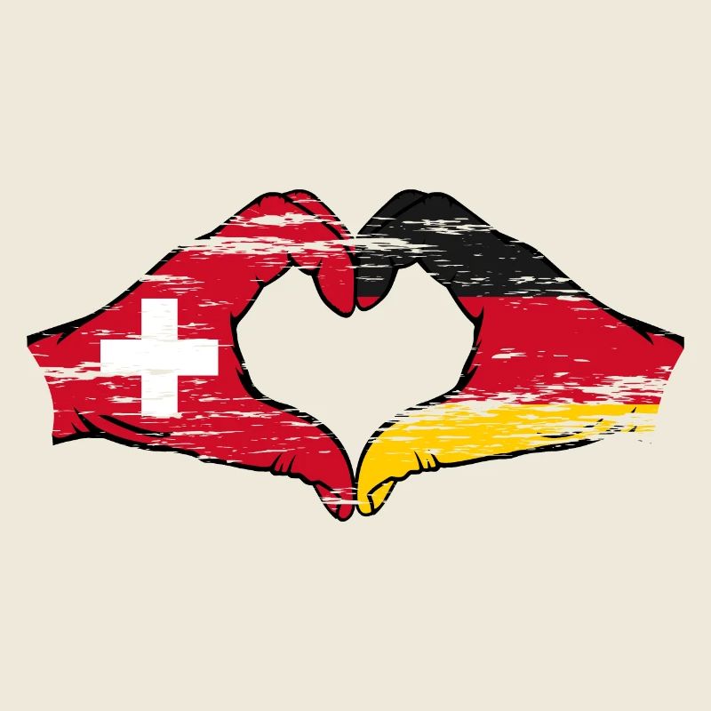 Switzerland Germany Flag Hands Heart Shape used
