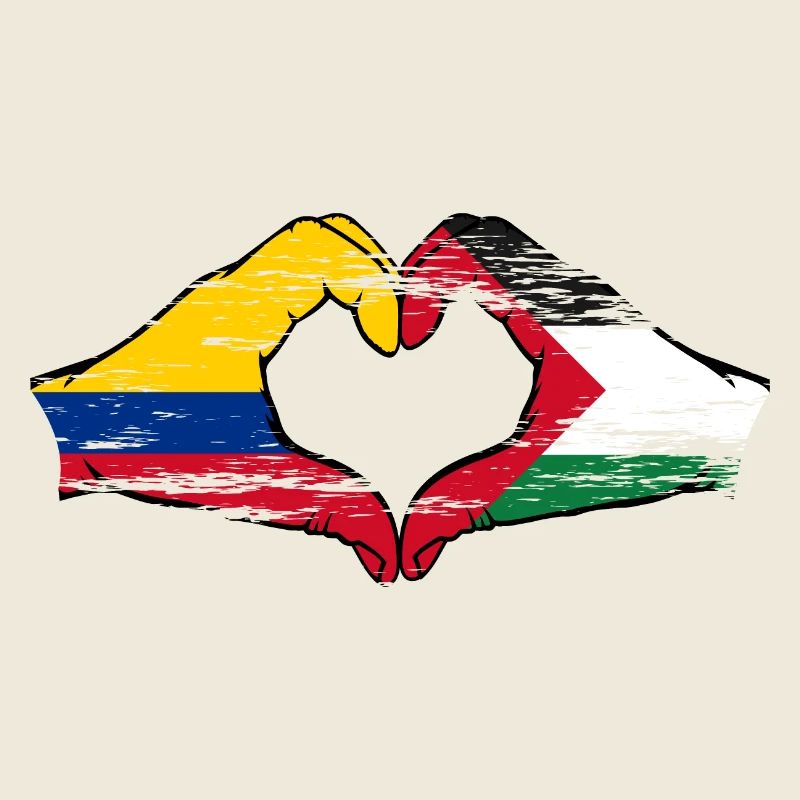 Colombie Palestine drapeau mains forme de coeur utilisé