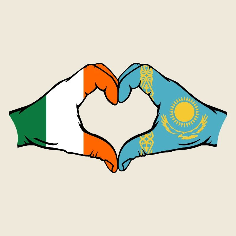 Irlande Kazakhstan Drapeau Mains Coeur Forme
