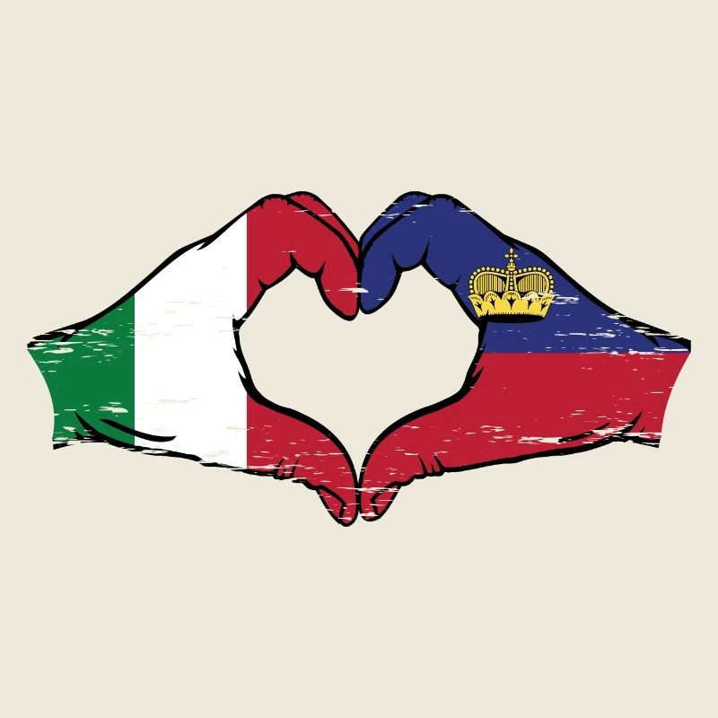 Italie Liechtenstein Drapeau Mains Coeur Forme Utilisé