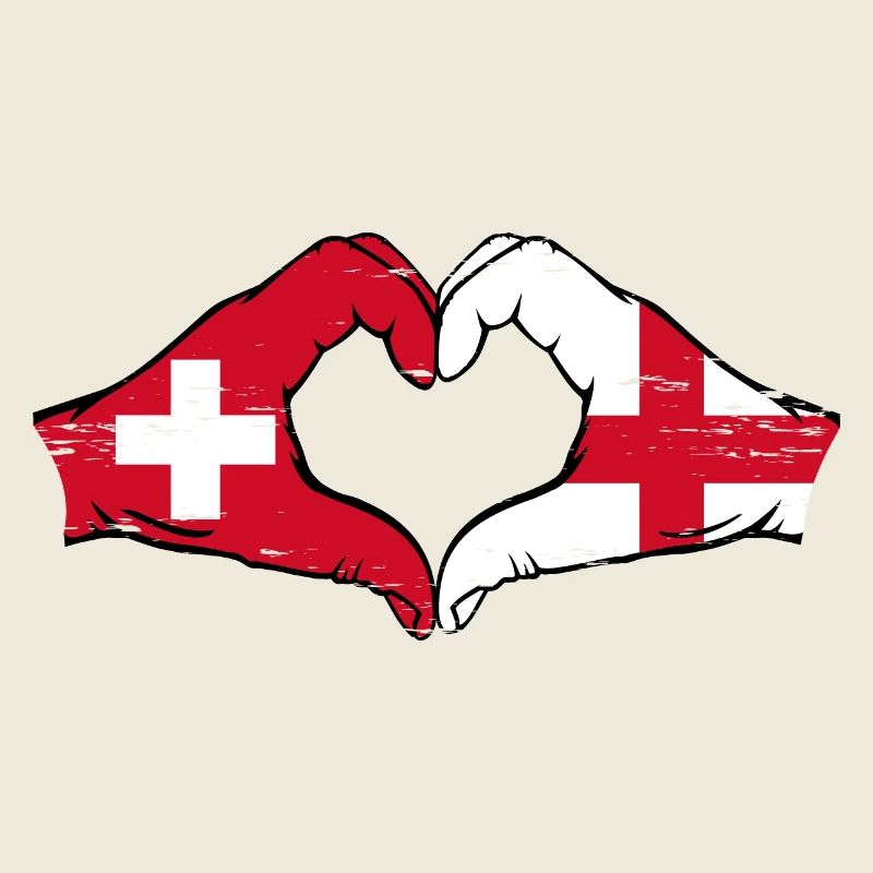 Switzerland England flag hands heart shape used