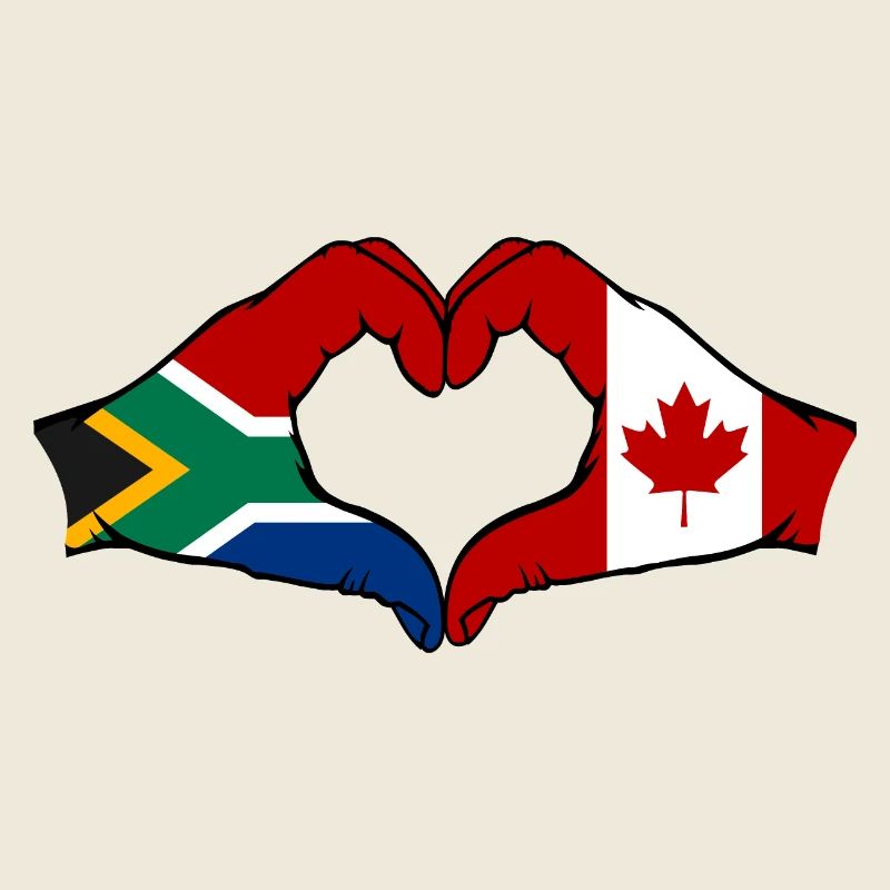 Afrique du Sud Canada Drapeau Mains Coeur Forme
