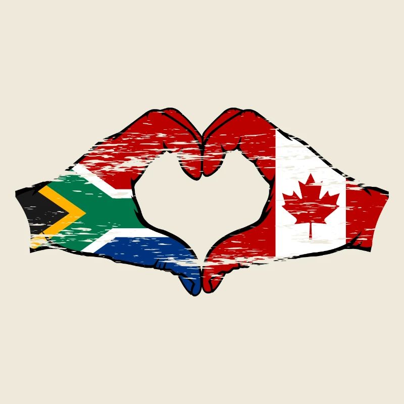 Afrique du Sud Canada drapeau mains coeur utilisé