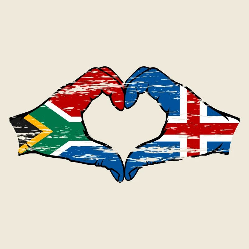 Afrique du Sud Islande Drapeau Mains Coeur Forme Utilisé