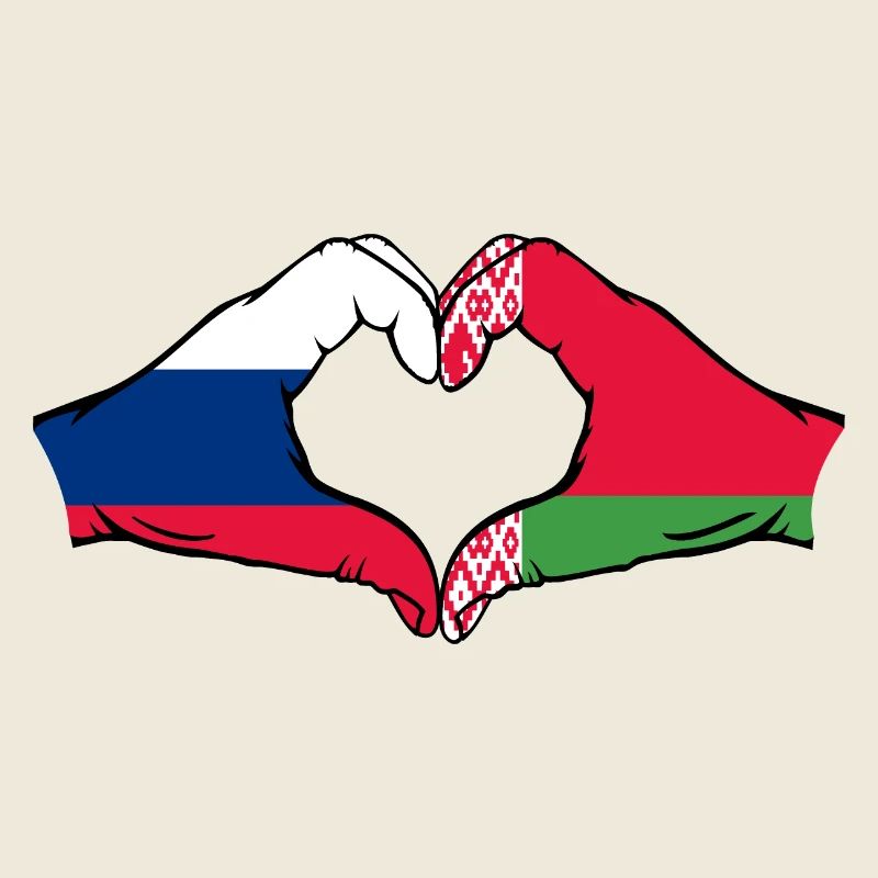 Russie Biélorussie Drapeau Mains Coeur Forme