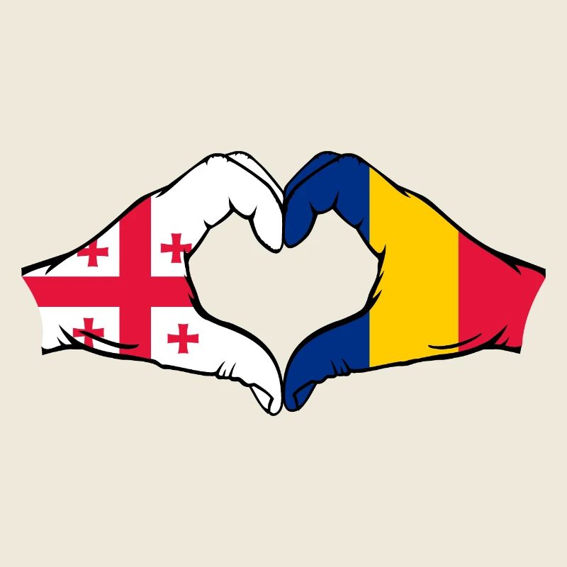 Géorgie Roumanie drapeau mains forme de coeur
