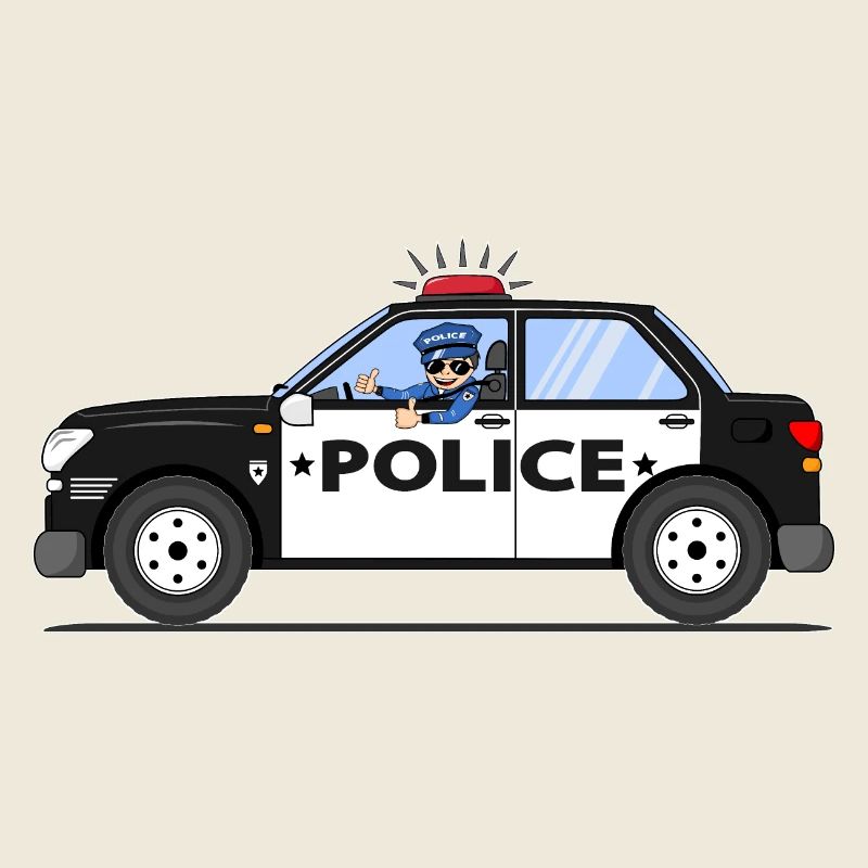 Police car with policeman black and white