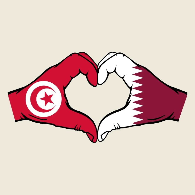 Tunisie Qatar drapeau mains forme coeur