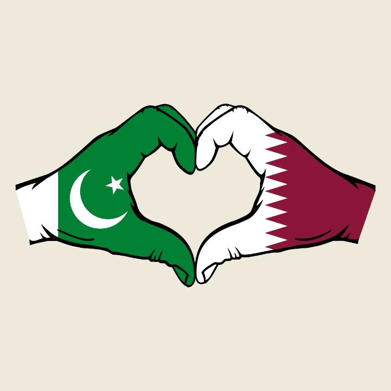 Pakistan Qatar Flag Hands Heart Shape