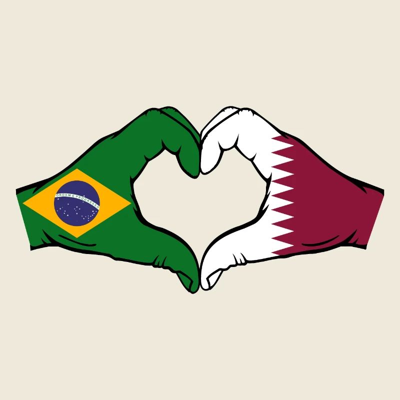 Brésil Qatar drapeau mains forme coeur