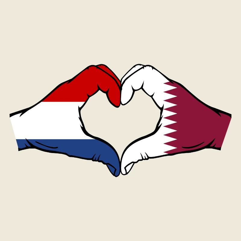 Hollande Qatar Drapeau Mains Forme Coeur