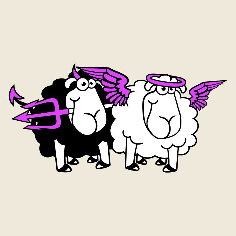 2 Sheep Angel Devil Satan Hell Evil Heaven Good