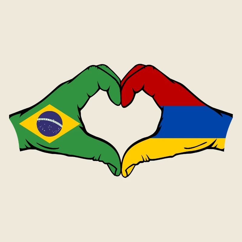 Brésil Arménie Drapeau Mains Coeur Forme
