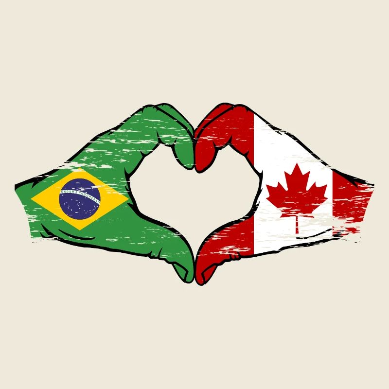Brésil Canada Drapeau Mains Coeur Utilisé