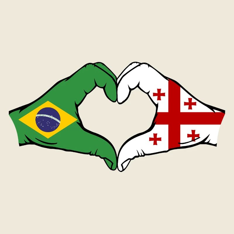 Brésil Géorgie Drapeau Mains Coeur Forme