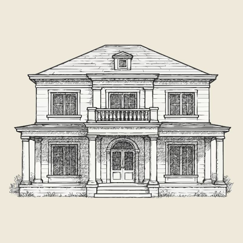 Classic front building line drawing